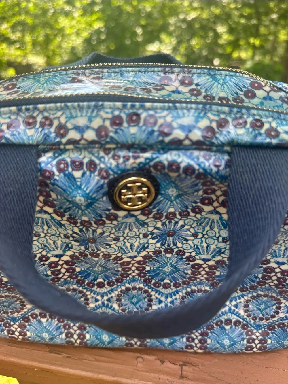 Tory Burch blue cosmetic bag